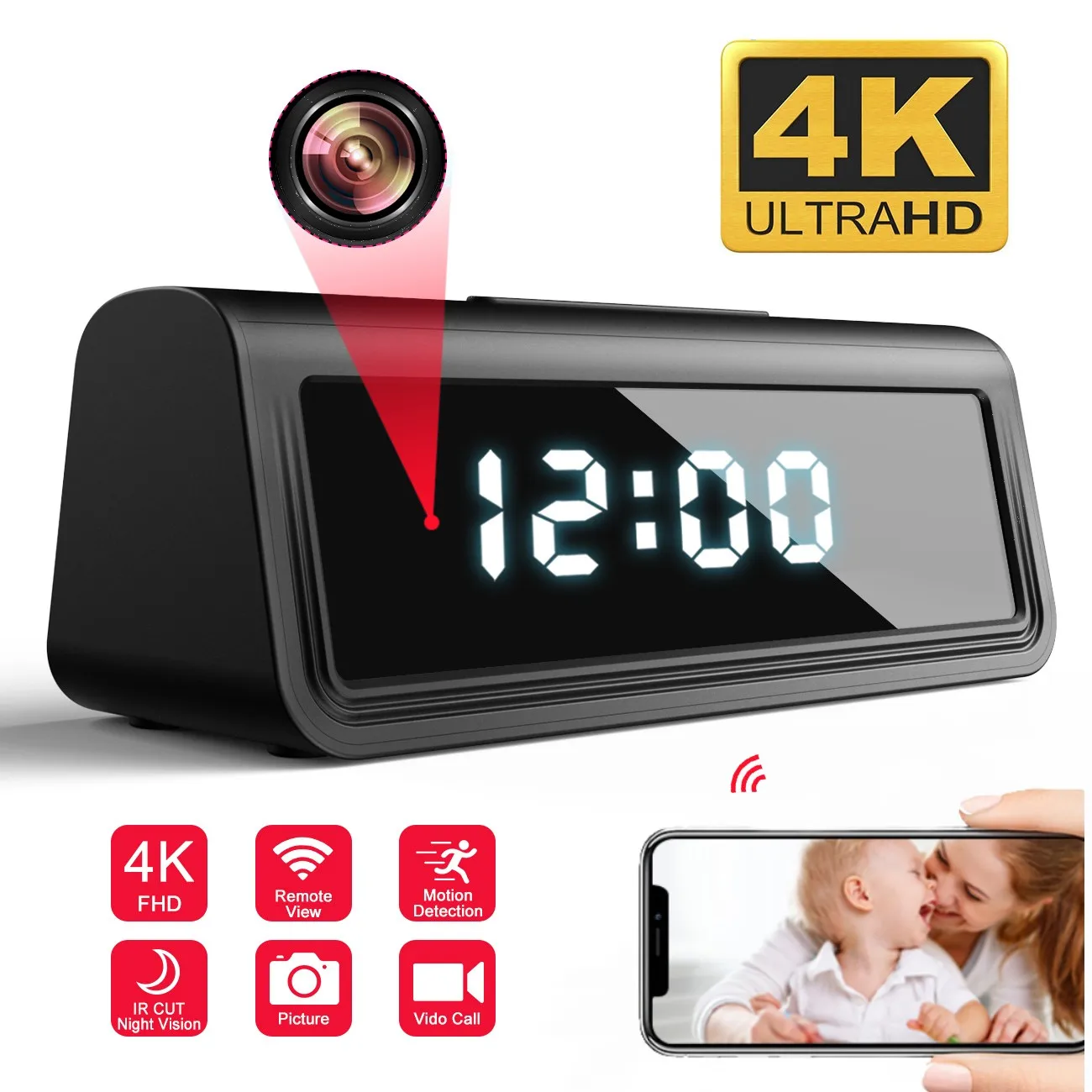 

4K HD Mini Camera wifi Digital Alarm Clock IP/AP Smart Home Security Night Vision Motion Detection Small Camcorder Espia kamera