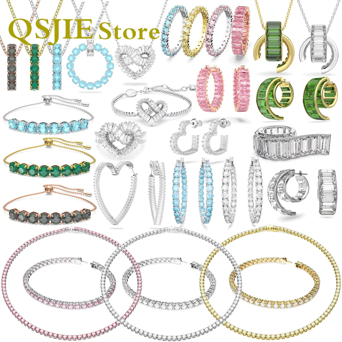 

2023 Christmas New Year Gift Fashion Jewelry Set Charm Austrian Crystal Women's Necklace Bracelet Earrings with Logo