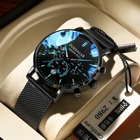 poedagar mens fashion ultra thin watches sport chronograph simple casual stainless steel mesh belt quartz wristwatch student