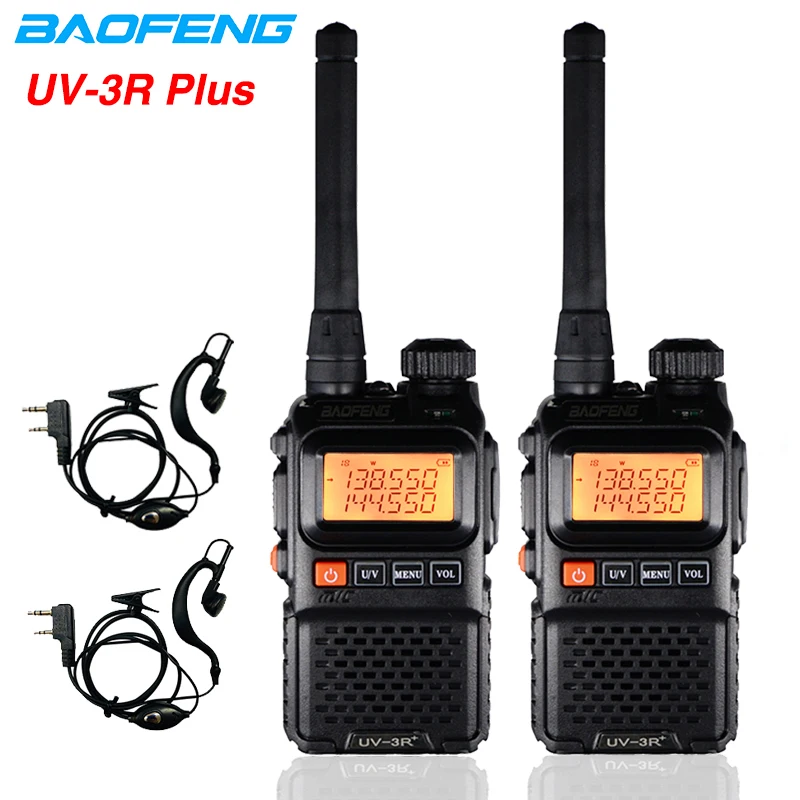2pcs BAOFENG UV3R plus Two Way Radio Portable Walkie Talkie 136-174/400-470 MHz Dual Band Emergency HF Transceiver Ham Radio