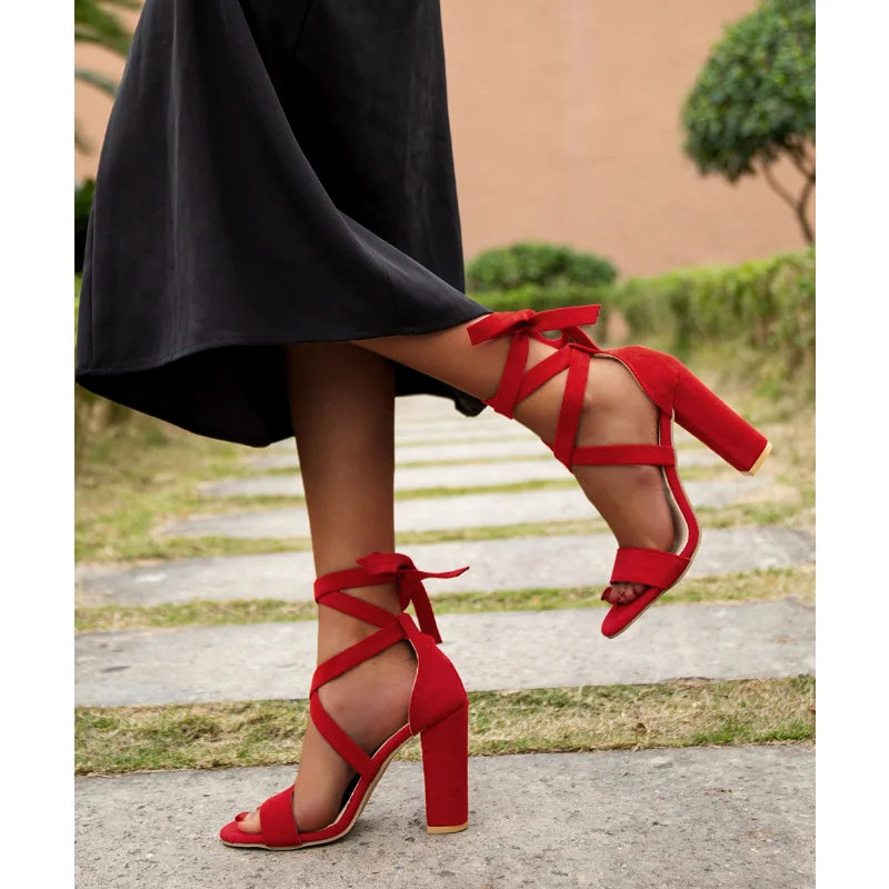 

Женская верхняя одежда, Новинка лета 2023, женская обувь на высоком каблуке большого размера, Удобные однотонные босоножки на шнуровке