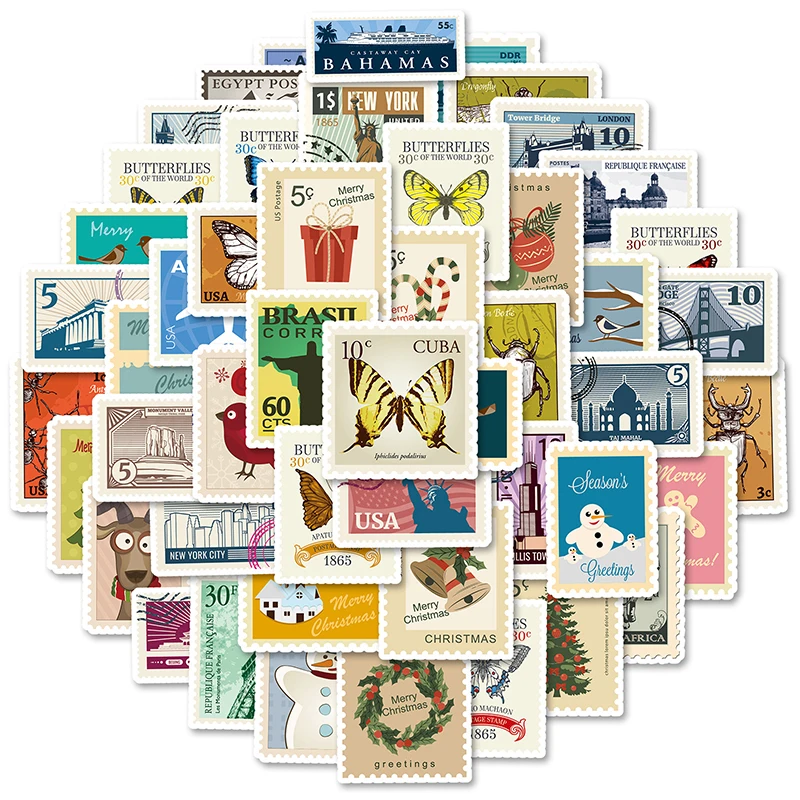 

50 Pcs Cartoon Animal Stamp Stickers Waterproof Stickers For Handheld Computer Mobile Phone Guitar Luggage Skateboard