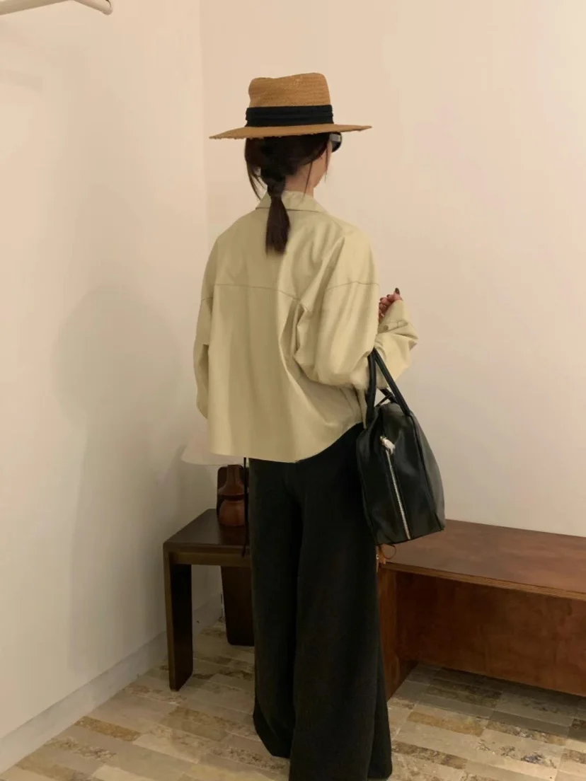 Корейская серия простая верхняя одежда из искусственной кожи женская