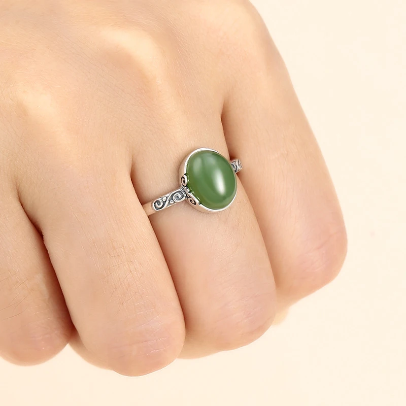 8x10mm S925 Sterling Silver Retro Elliptic Shape Blank Base Adjustable Ring Inlaid With Agate DIY Jewelry Making Accessories