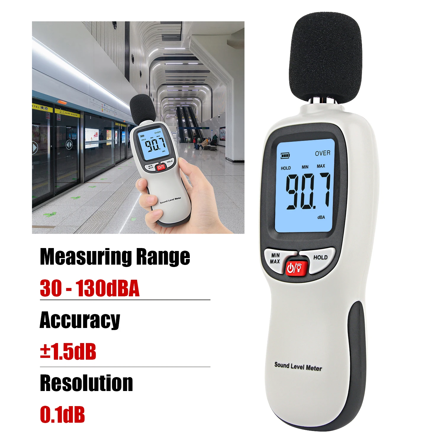 

RZ Digital Sound Level Meter Noise Measuring Instrument db Meter 30~130dB Mini Audio Sound Level Meter Handheld Decibel Monitor