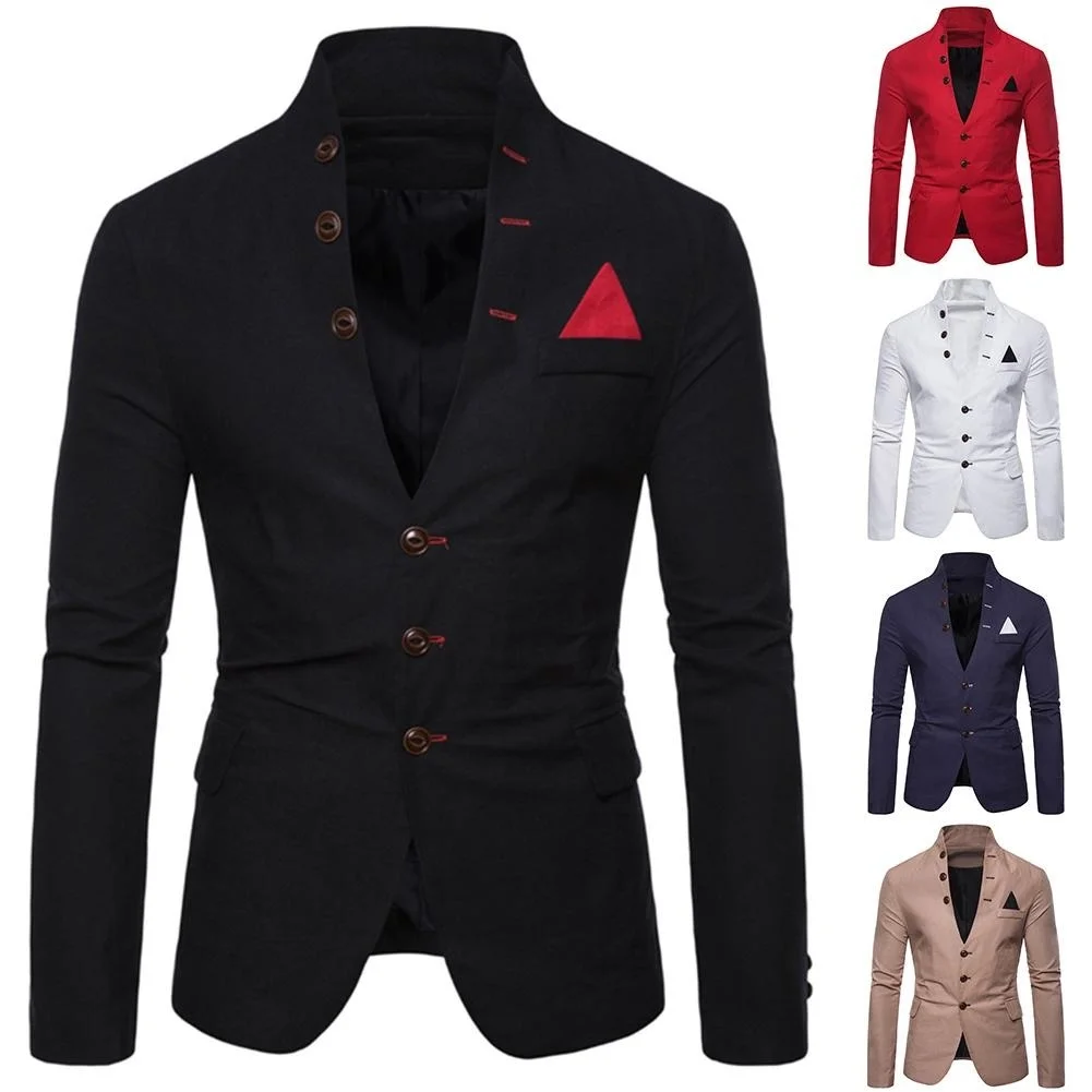 

Men Sl-im Fits Social Blazer Sprin Autumn Fasion Solid Weddin Dress Jacket Men Casual Business Male Suit Jacket Blazer entle