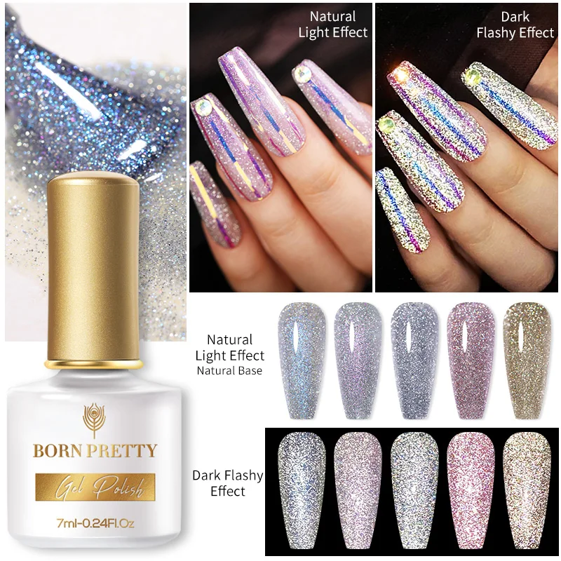 Блестящий Гель-лак BORN PRETTY отражающий гель для ногтей с блестками лак