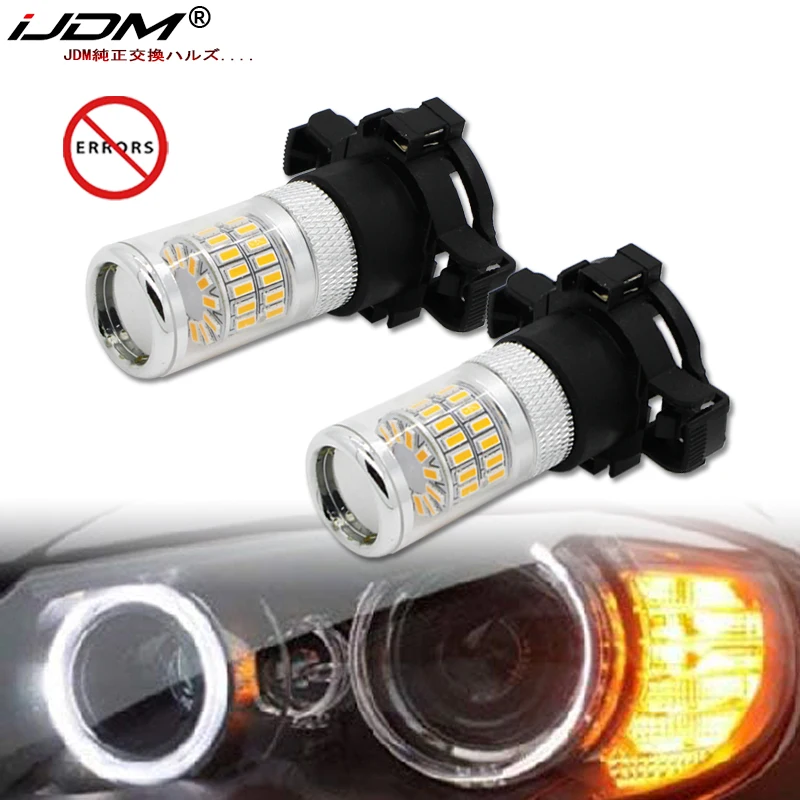 

2pcs Amber Yellow Error Free 48-SMD PY24W 5200s LED Bulbs w/ Reflector Mirror Design For BMW Audi Front Turn Signal Lights
