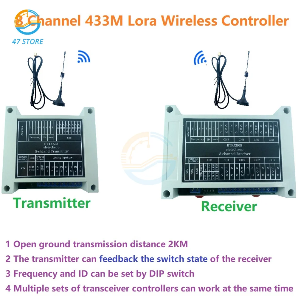 

8-канальный 433M Lora пульт дистанционного управления обратная связь точка-точка беспроводной двунаправленный модуль переключателя реле ввода...