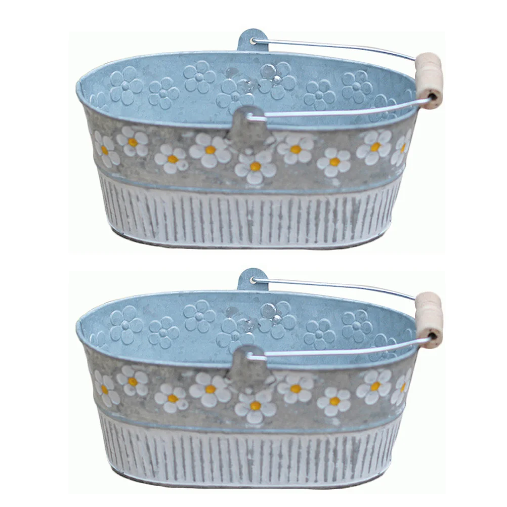 

2 Pcs Retro Flower Bucket Rustic Home Decor Tin Holder Metal Planter Basket Country Home Decor