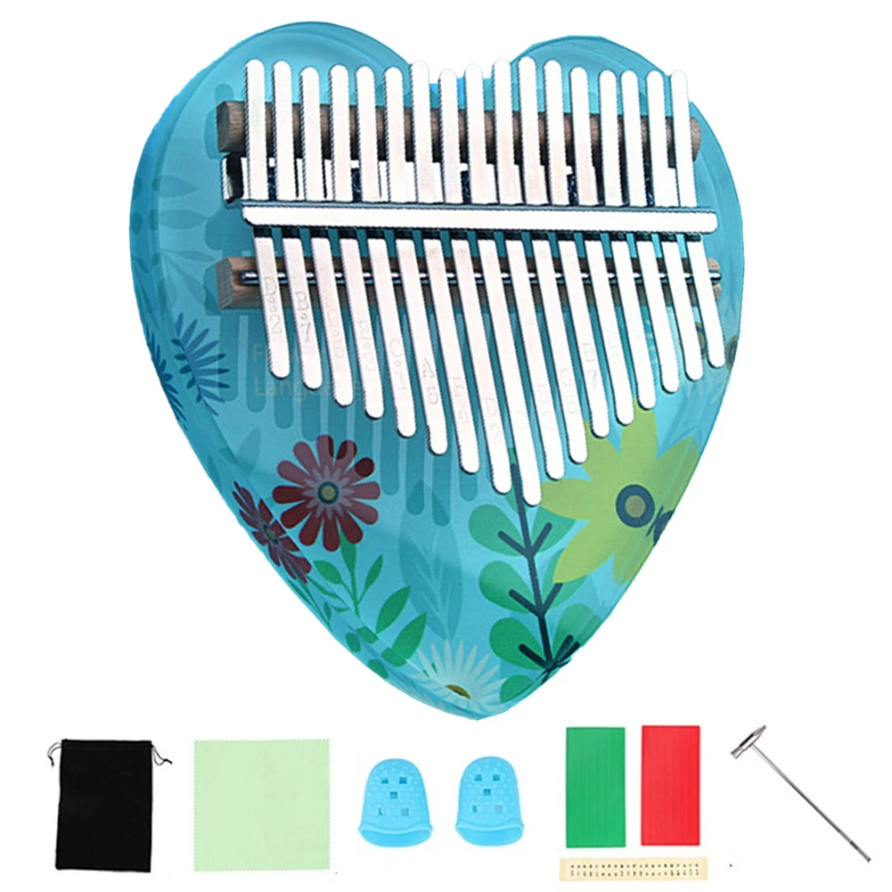 Enlarge 17 Keys Kalimba Finger Thumb Piano Acrylic Heart-Shaped Keyboard Musical Instrument Gifts For Kids Beginners With Accessories