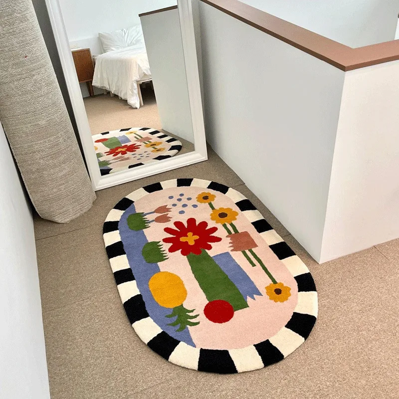 

4 Styles Cartoon Oval Blanket Bedroom Carpet Thickened Bedroom Bed Front Carpet Floor Mat Cute Imitation Cashmere Bedside Rug
