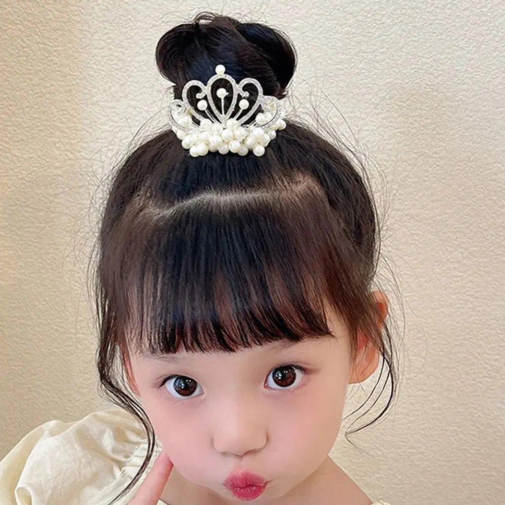 

Japanese Luxury Shiny Rhinestone Crown Headwear Sweet Elegant Full Pearls Hair Rope for Children Hair Accessories