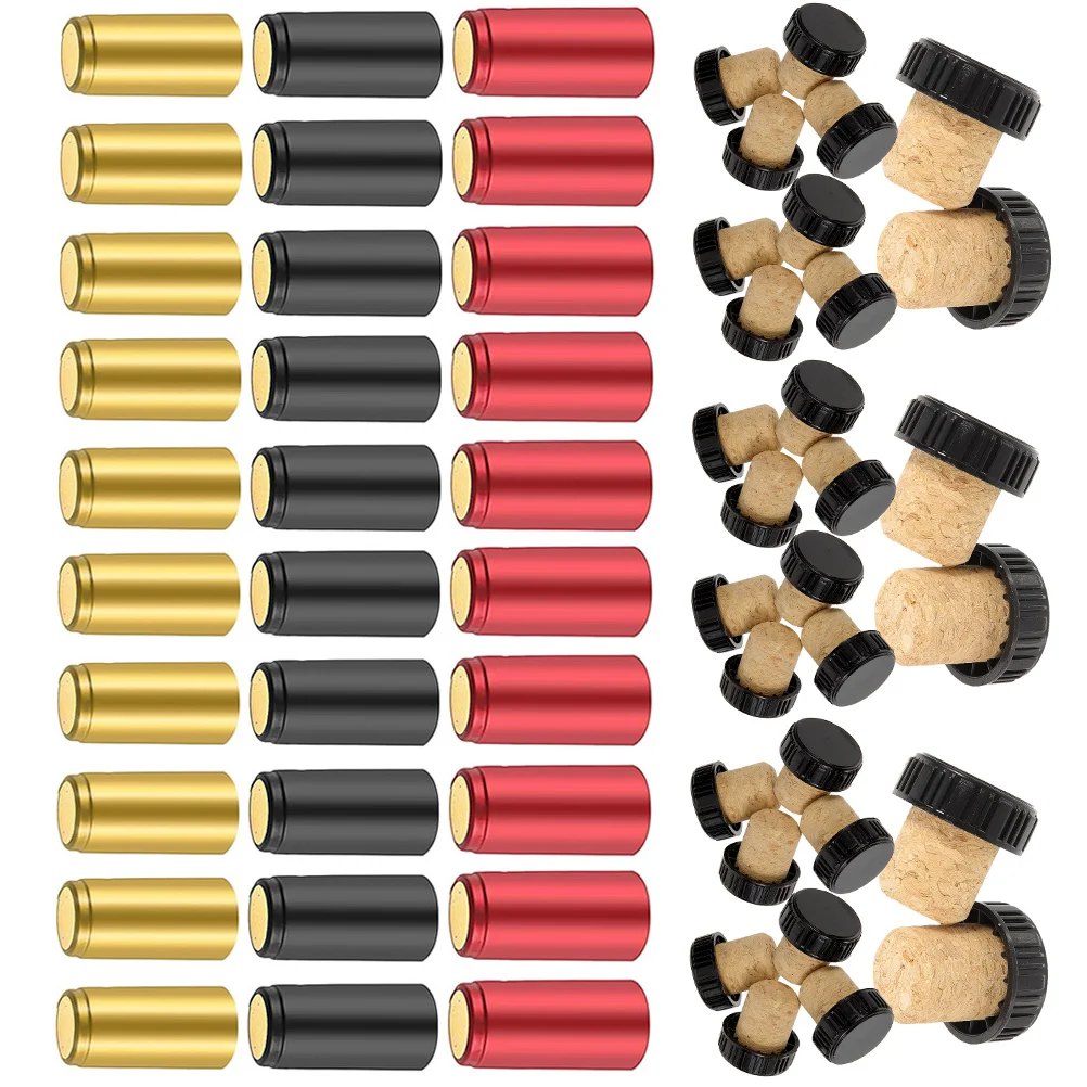 

30 Sets Red Bottle Capsules Heat Shrink Caps Cork Tops Tasting Corks