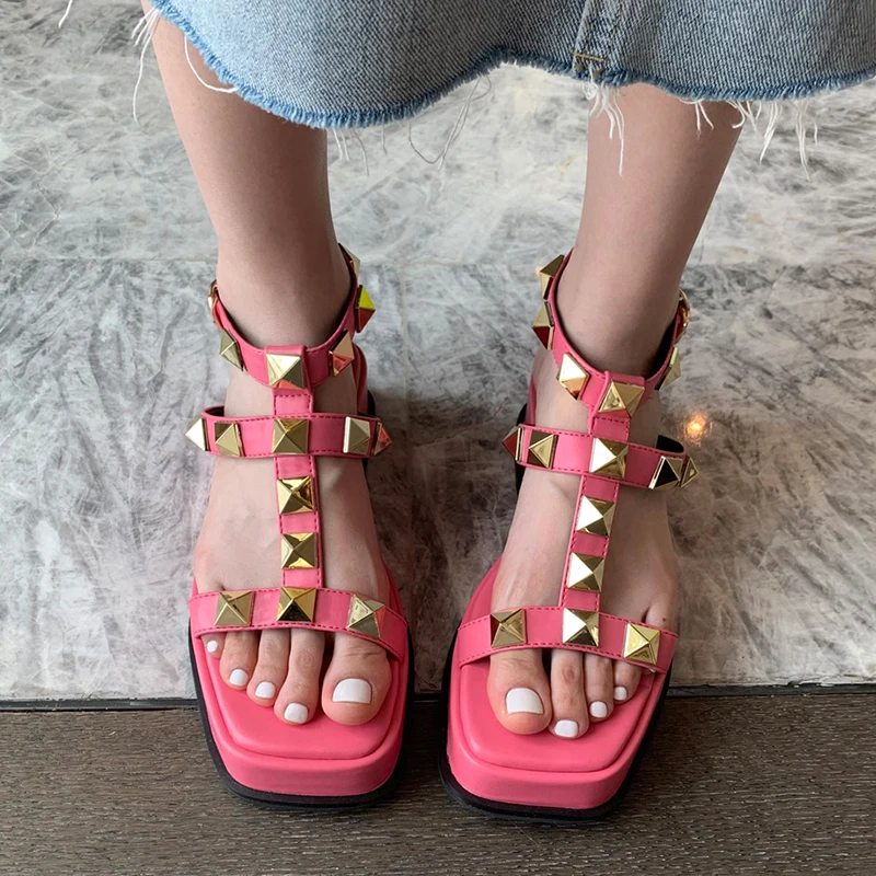 

Shoes Women Gladiator Sandals Square Toe Flat With Female Platform Shoes Casual Outside Fashion Summer 2022 White Ladies Flats