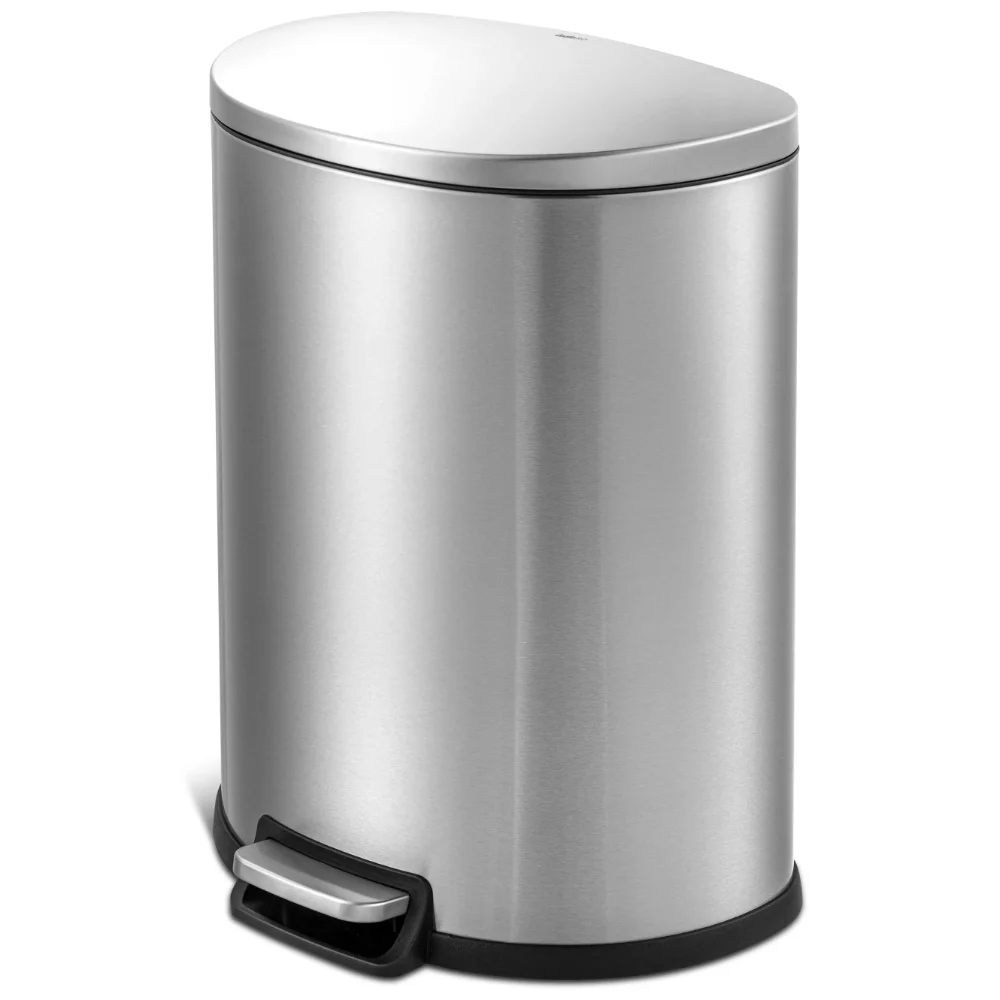 

13.2 Gallon Trash Can, D-Shape Step On Kitchen Trash Can, Stainless Steel
