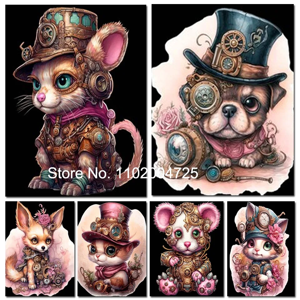 

Картина Алмазная Очаровательная в стиле стимпанк, кошка, собака, тигр, полностью Алмазная мозаика, машинное оборудование, картина 5d «сделай сам», вышивка крестиком, домашнее искусство
