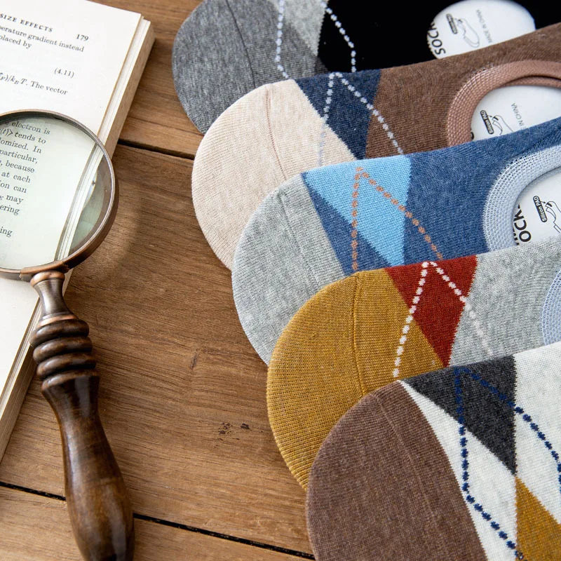 5 Pairs Men Summer Cotton Short Socks Breathable Geometric Lattice Casual Boat Socks Couples Comfortable Street Style Male Socks