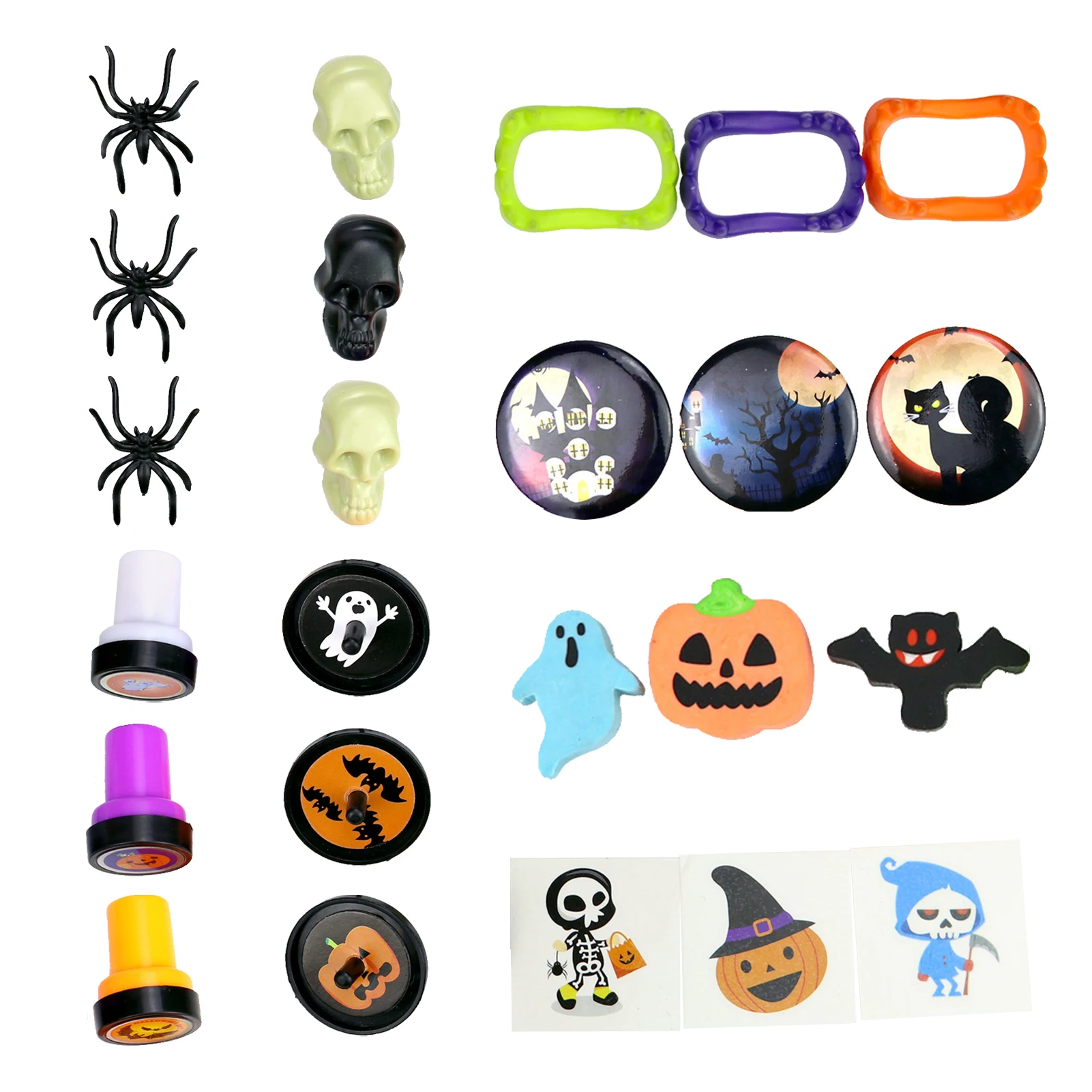 

24pcs Halloween Party Favors For Kids Halloween Party Favor Toy Bulk For Halloween Theme Pumpkin Spider Ghost Skull Accessories