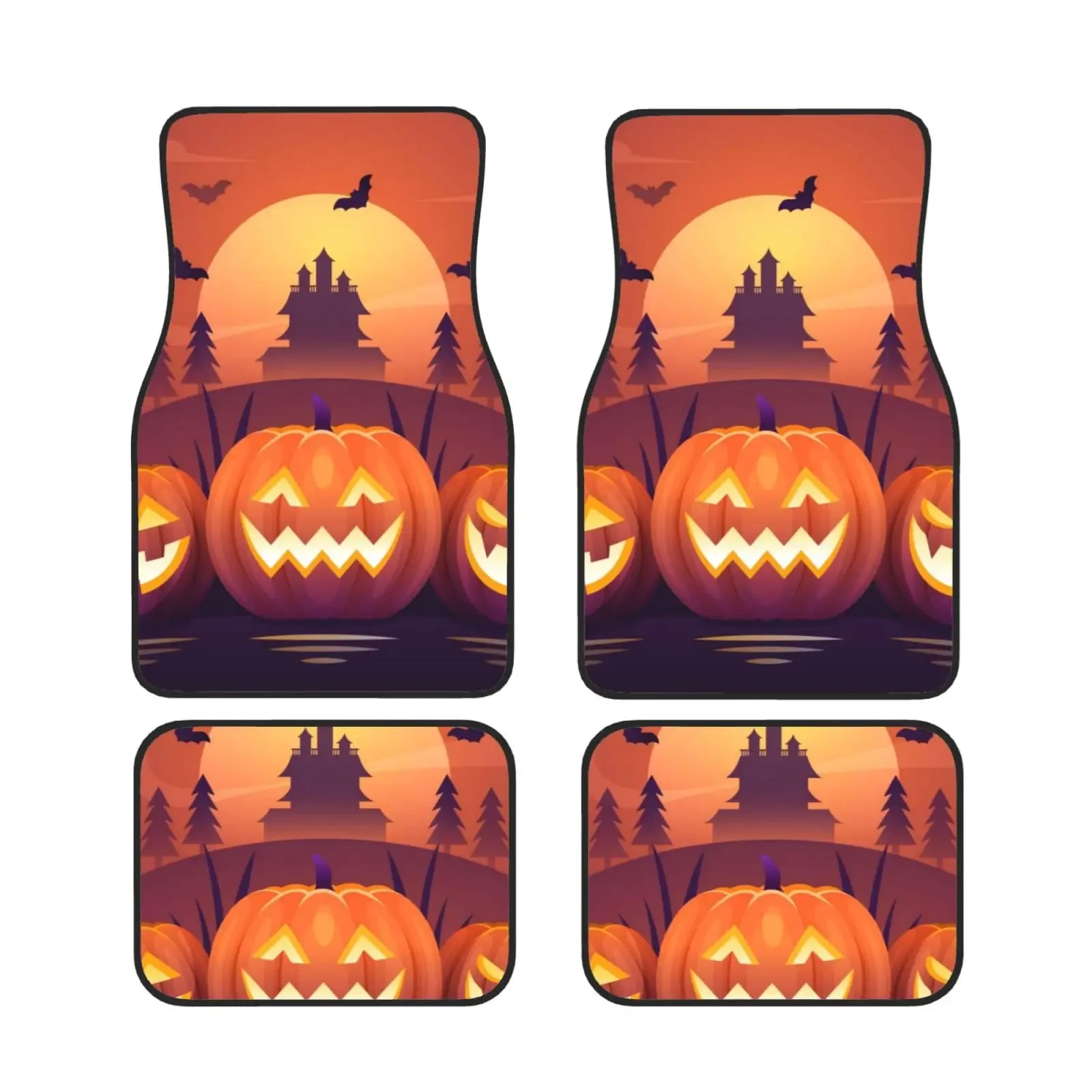 

Автомобильные напольные коврики с принтом тыквы на Хэллоуин, автомобильный передний и задний коврики для ног, водонепроницаемый нескользящий коврик для ног, Универсальный Автомобильный Ковер