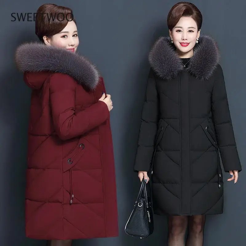2020 New Winter Women's Jacket Long Coat Fur Collar Hooded Parka Overcoat Thick Warm Cotton Padded Jacket Outwear  Tide