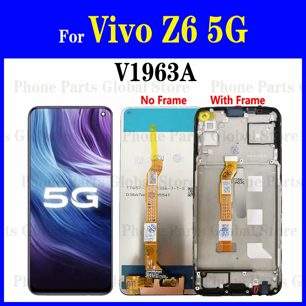 ЖК-дисплей 6,57 дюйма V1963A с рамкой для Vivo Z6 5G, ЖК-дисплей, сенсорный датчик, дигитайзер в сборе, замена для дисплея Vivo Z6