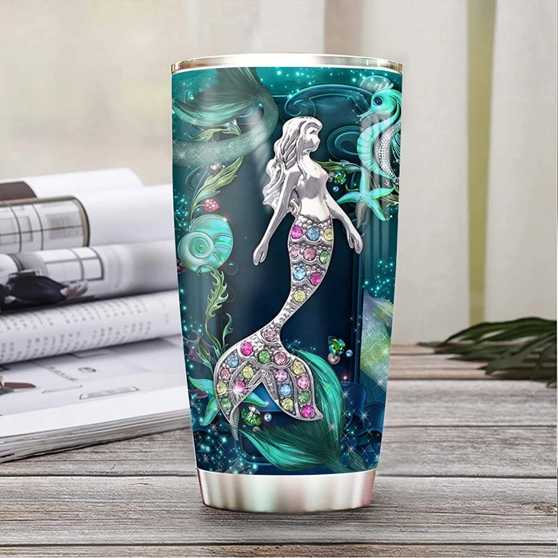 

20oz Printed Mermaid Tumbler Stainless Steel Cup with Lid Double Wall Vacuum Thermos Insulated Travel Coffee Mug Gift for Her