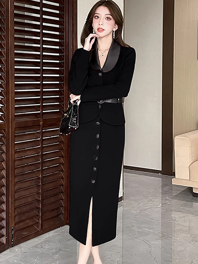 Женское элегантное облегающее офисное женское платье осень-зима однотонное