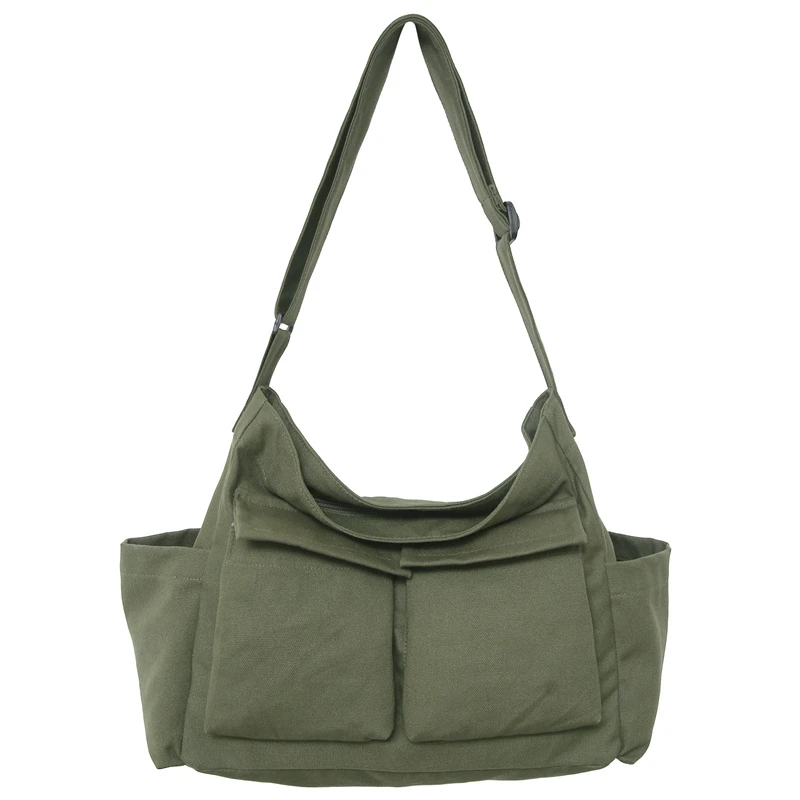 Large Capacity Schoolbag for Student Messenger Bag Canvas Solid Color Simple Shoulder Bags for Women Multi Pocket Handbag Sac