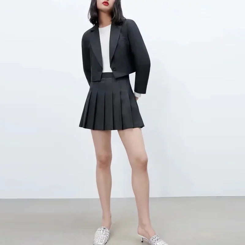 

Женский офисный костюм-двойка Za, короткий топ с длинным рукавом и мини-юбка с высокой талией