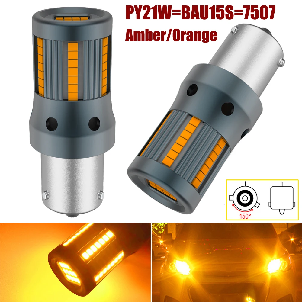 

2 шт. 1156 BA15S P21W BAU15S PY21W 12496 T20 WY21W 7440 W21W Светодиодные лампы 66smd CanBus Лампа обратного хода указателя поворота Оранжевый Янтарный