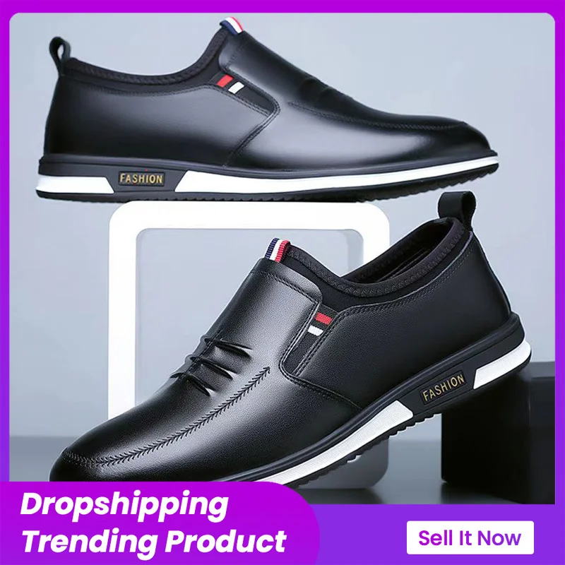 

Туфли мужские из натуральной кожи, дышащие, без застежки, низкие, деловые, повседневная обувь для вождения, цвет черный