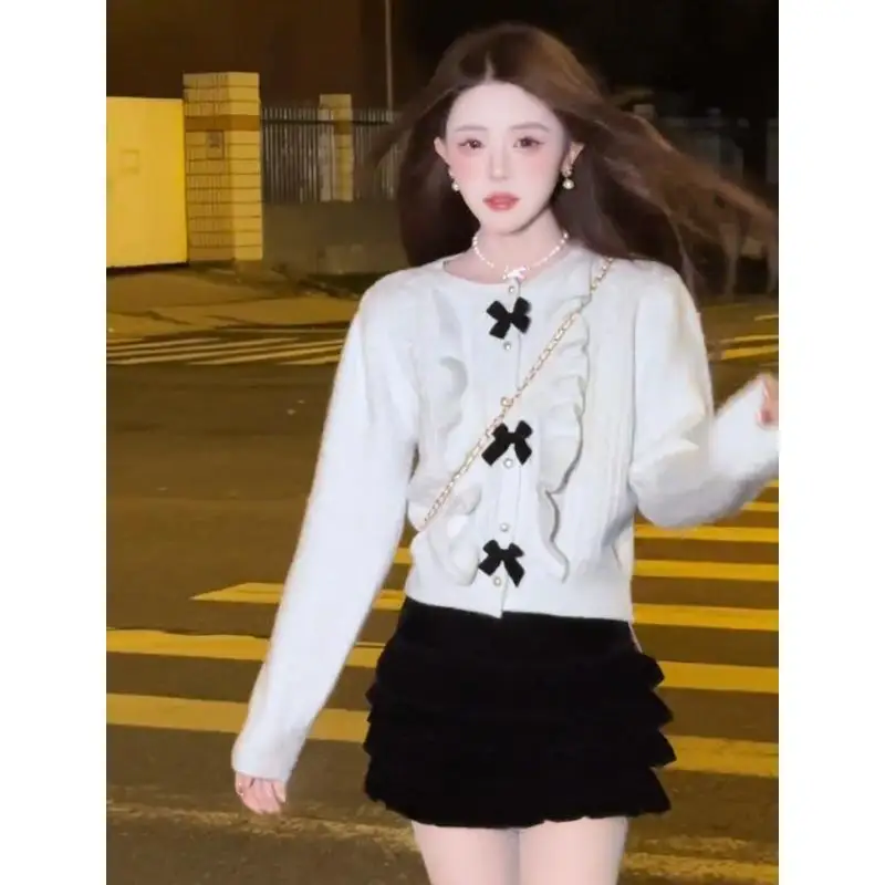 Изящный свитер с бантом во французском стиле кардиган женский осенне-зимний