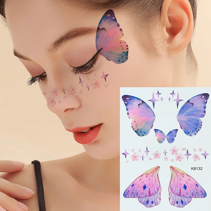 

Butterfly Tattoo Sticker Waterproof Eyes Face Hand Body Art Fake Tattoos Women Music Festival Stage Makeup Decorative Sticks
