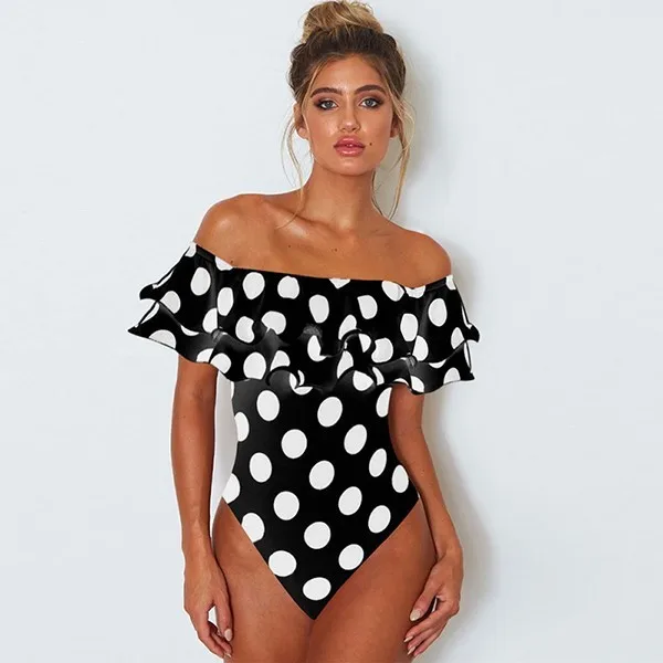 

Sexy Double Ruffle One Piece Swimsuit 2021 Off The Shoulder Swimwear Women Swimsuit Plus Size Bathing Suits Beach Wear Monokini