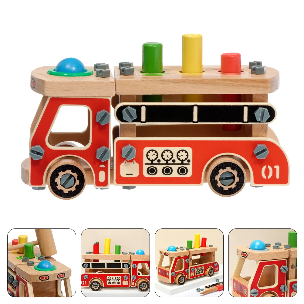 

1 Set of Fire Fighting Truck Kids Early Educational Wooden Nut Disassembly