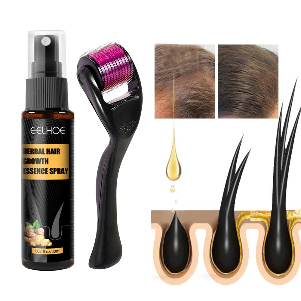 

Herbal Hair Growth Essence Spray Set Hair Loss Treatment Conditioner Nourishing Beard Hair Oil Spray With Roller