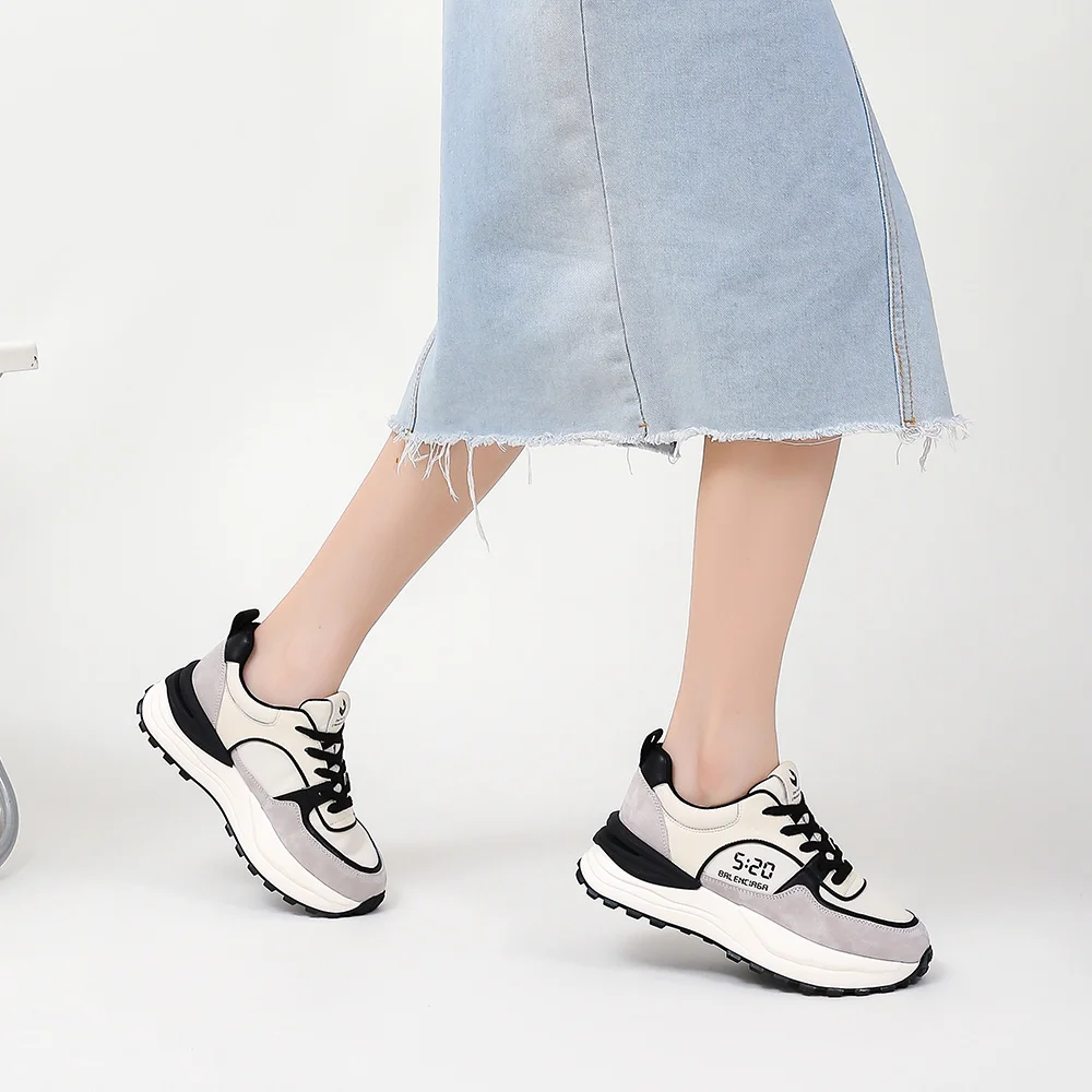 SOMILISS Women Chunky Sneakers Suede Patchwork Mixed Colors Lace-Up Round Toe Shoes Breathable Lightweight Lady Casual Sneaker