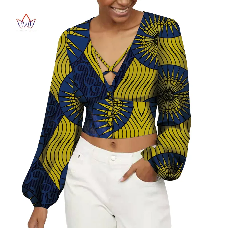 

Дашики с рукавами-фонариками, Африканский принт, топы, рубашки для женщин, цена, верхняя одежда, богатая африканская одежда, V-образный вырез, короткий топ на заказ WY4945