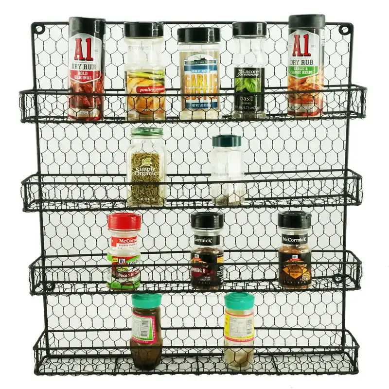 

4 Tier Metal Spice Rack Wall Mount Kitchen Spices Organizer Pantry Cabinet Hanging Herbs Seasoning Jars Storage Closet Door Cupb