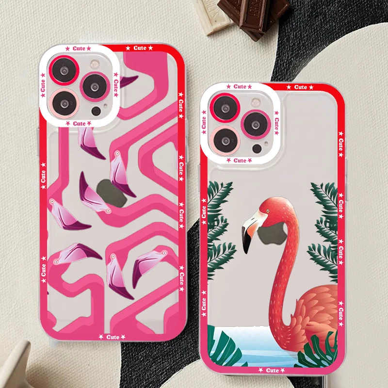 

Flamingo Phone Case For iPhone 14 13 12 11 Pro Max Mini X Xs XR 6 7 8 Plus SE 2020 Transparent Case