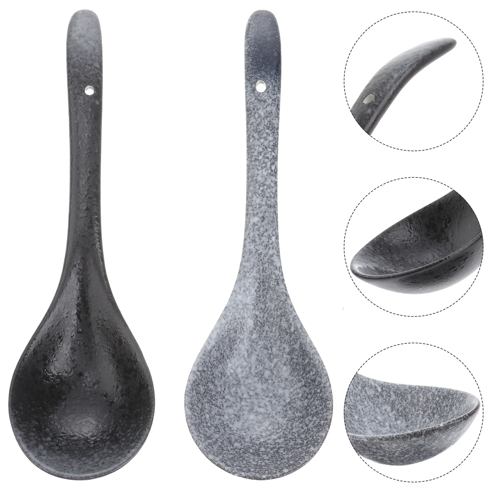 

2 Ceramic Soup Spoons Rice Spoons Chinese Won Ton Service Spoons for Appetizer Dessert Ramen Pho Soup Porridge Yogurt Soba