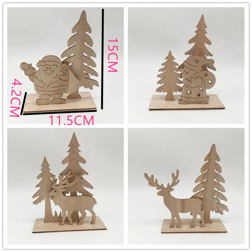 

Деревянные рождественские украшения для стола, центральный орнамент, деревянный снеговик, олень, Санта, необработанные деревянные рождественские украшения для рисования поделок