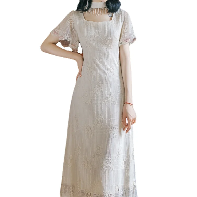 

Spot retro cheongsam modified lace dress female tender young girl temperament is slim.