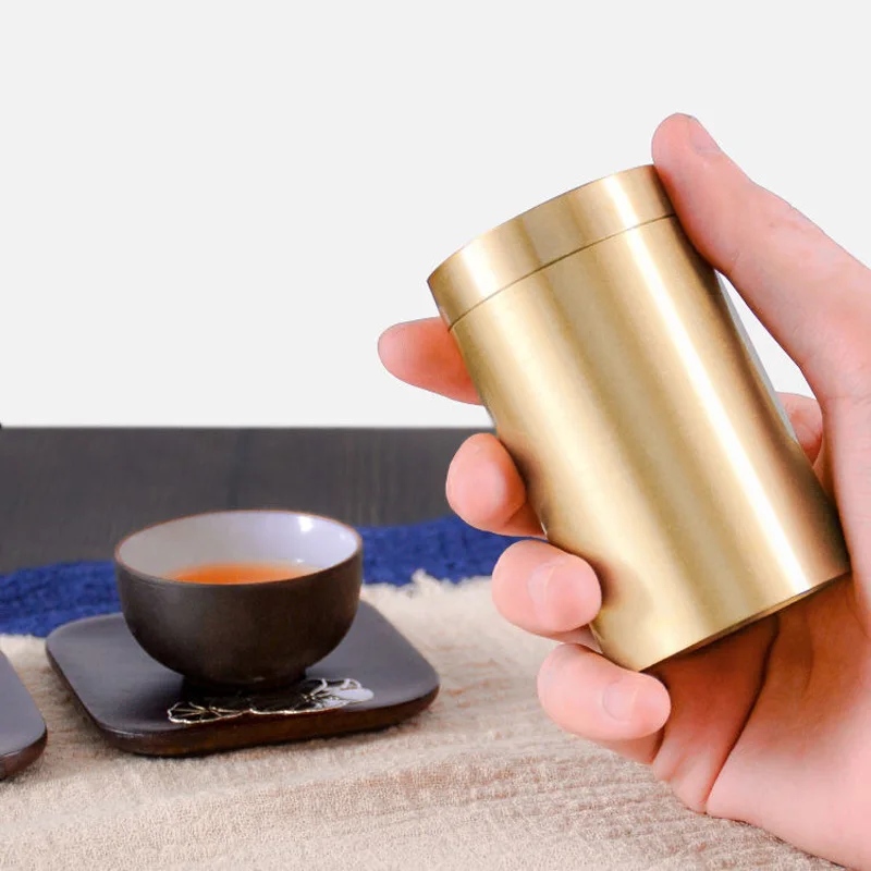 

New Chinese-style copper core brass large, medium and small tea pots portable airtight cans travel mini storage home tea boxes