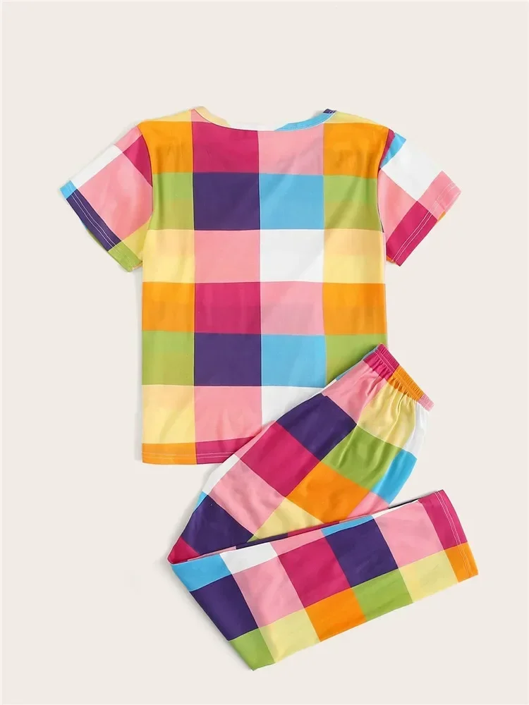 Пижамный комплект женский из 2 предметов мягкая клетчатая пижама с принтом