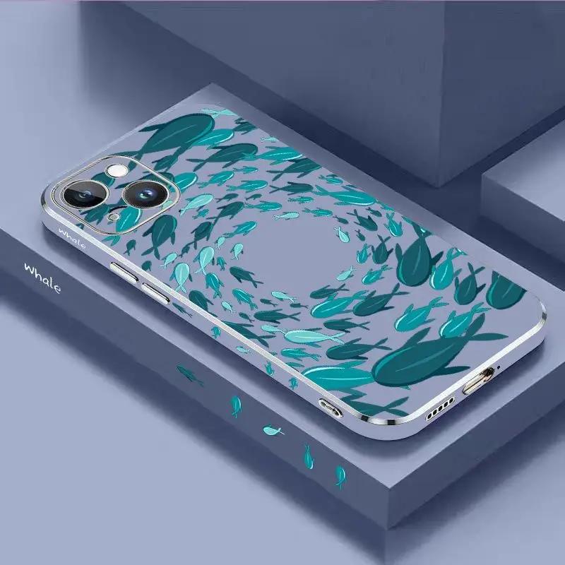 Fish Gather Luxury Plating Phone Case For iPhone 14 13 12 11 Plus Pro Max Mini X XR XS SE2020 8 7 6 6S Plus Cover