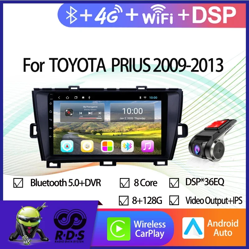 4G + 32G Android 11 автомобильный радиоприемник для TOYOTA PRIUS 2009-2013 автомобильная