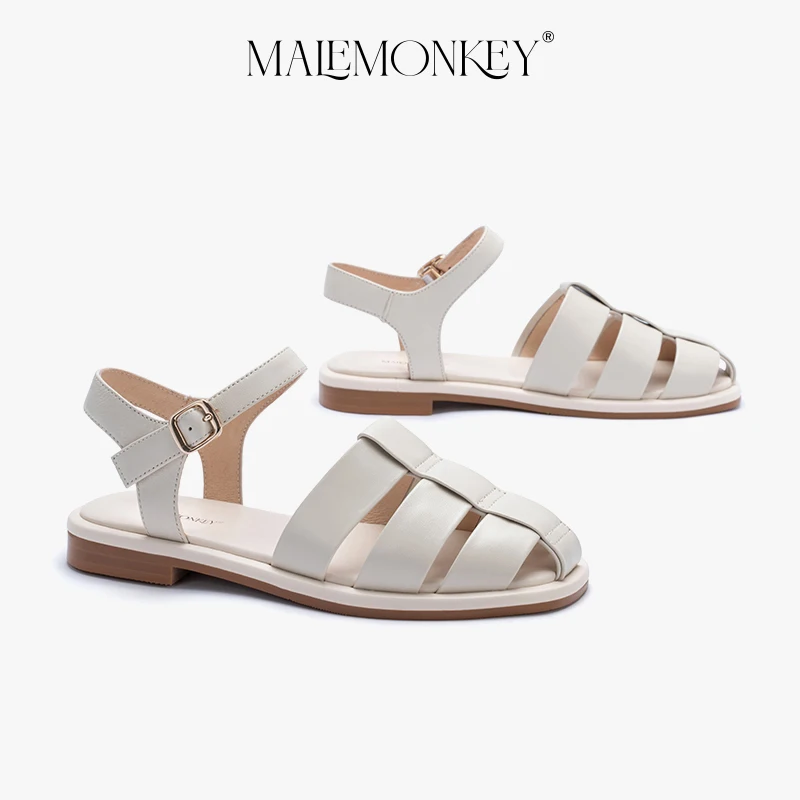 High Quality Women Genuine Leather Sandals Summer Footwear Retro All-match Roman Woven Sandals Beach Casual New Flats Handmade