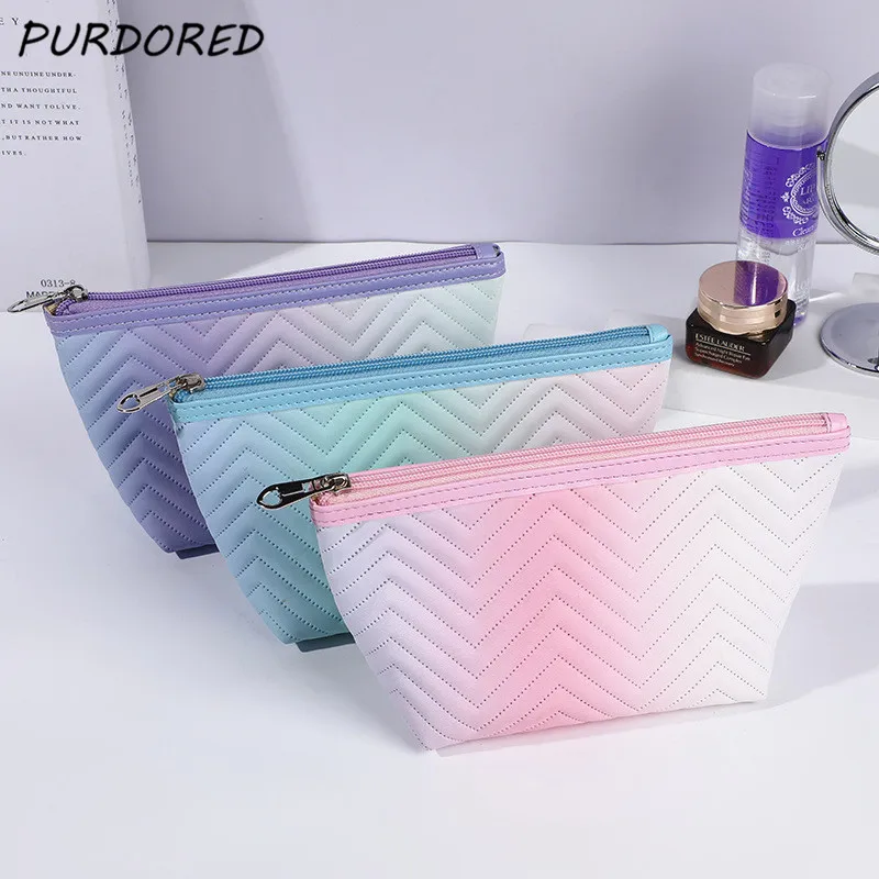 

PURDORED 1 Pc Women Gradient Color Makeup Bag Zipper Cosmetic Bag Pouch Travel Female Make Up Pouch Necessaries Toiletry Bag